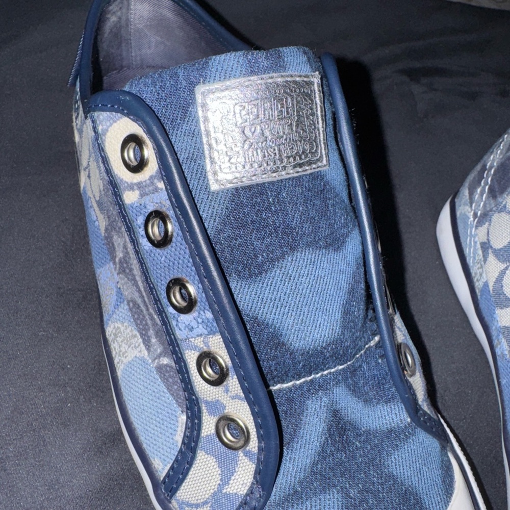 Coach Poppy Barrett Sneakers Denim Blue Signature Patchwork Print Women’s 7 Shoe - Picture 5 of 16